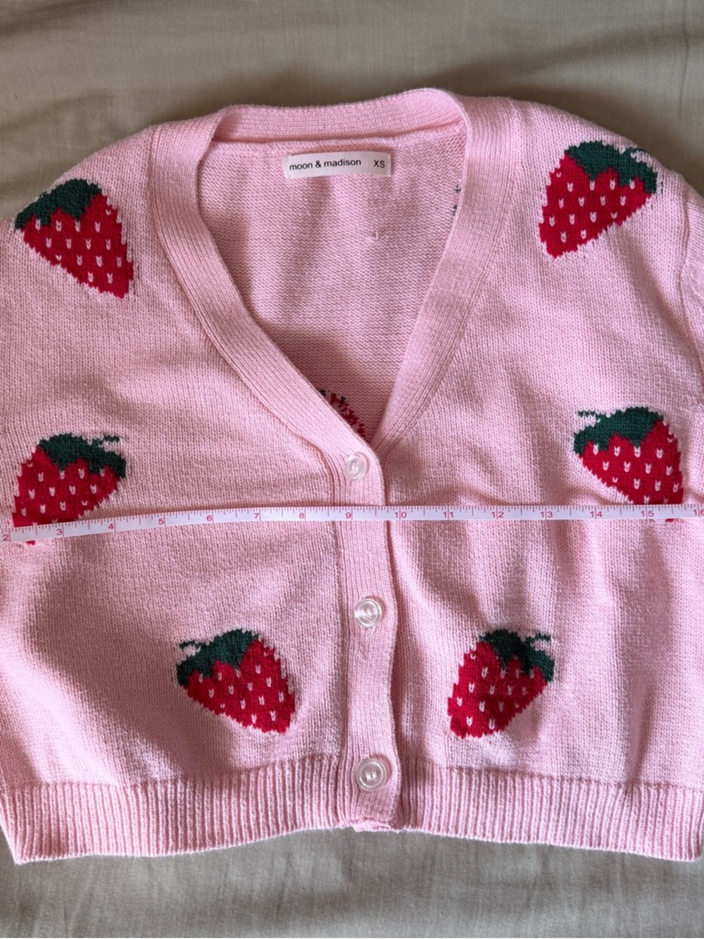 moon & madison Pink Strawberry Knit Cropped Cardigan - Picture 2 of 5